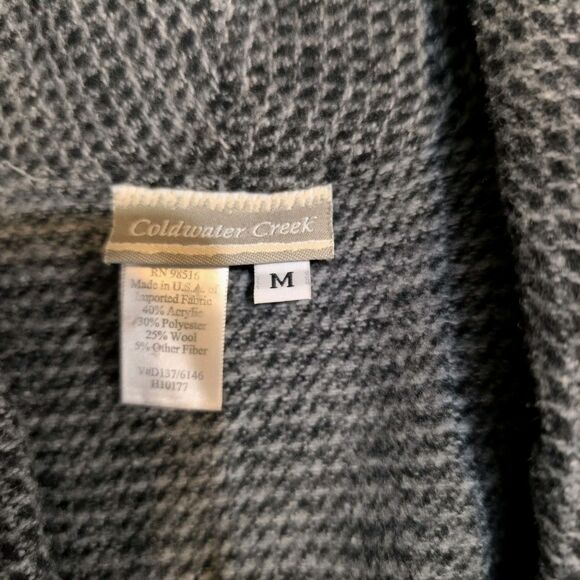Vintage Coldwater Creek Cardigan Sweater Medium Wool Blend Black Grey Grandpa - Picture 4 of 10